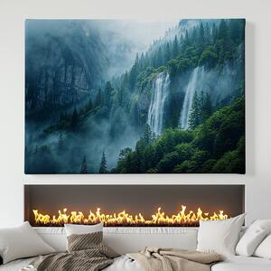 Obraz na plátně - Skalní vodopády za mlžného rána FeelHappy.cz Velikost obrazu: 210 x 140 cm