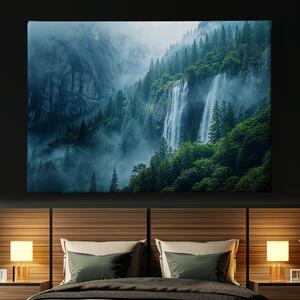 Obraz na plátně - Skalní vodopády za mlžného rána FeelHappy.cz Velikost obrazu: 60 x 40 cm