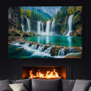 Obraz na plátně - Malé velké vodopády v podzimních horách FeelHappy.cz Velikost obrazu: 210 x 140 cm