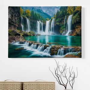 Obraz na plátně - Malé velké vodopády v podzimních horách FeelHappy.cz Velikost obrazu: 210 x 140 cm