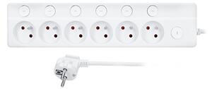 SOLIGHT 6z prodlužovací přívod, 3m, 3 x 1mm2, bílý, 6+1 vypínač