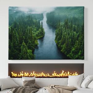 Obraz na plátně - Jehličnaté údolí s mlžnou řekou FeelHappy.cz Velikost obrazu: 40 x 30 cm