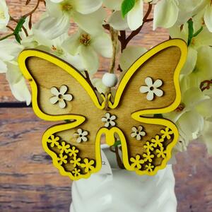 Závěsný dřevěný motýl- žlutý, sada 2 ks