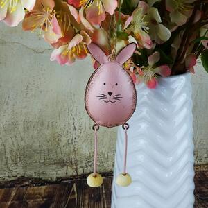 Jarní závěsná dekorace- kovový zajíček růžový
