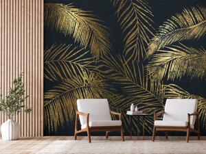Fototapeta Tropická příroda - rostlinný motiv zlatých palem na granátovém pozadí