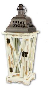 Bílá dřevěná lucerna s broušenou patinou 40 cm