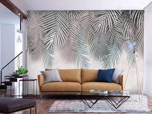 Fototapeta Exotická opona - minimalistický tropický motiv s rostlinami a listy