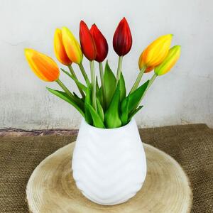 Umělé mini tulipány gumové- oranžovo- žluté, svazek 3 ks, 24 cm