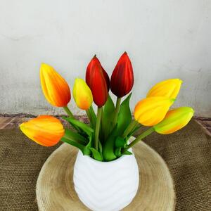 Umělé mini tulipány gumové- oranžovo- žluté, svazek 3 ks, 24 cm