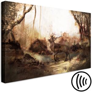 Obraz Král lesa (1-dílný) široký - jelen proti lesnímu pozadí