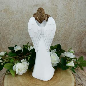 Bílý anděl s květinami- 25 cm