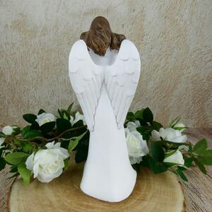 Bílý anděl s ptáčkem- 25 cm