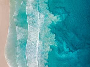 Fotografie Drone image showing sediment swirling behind, Abstract Aerial Art