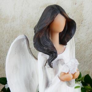 Krémová soška anděla s holubicí- 28 cm
