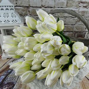 Umělé tulipány PU zeleno- bílé 40 cm, svazek 5 ks