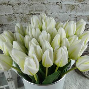 Umělé tulipány PU zeleno- bílé 40 cm, svazek 5 ks