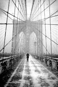 Fotografie New York Walker in Blizzard - Brooklyn Bridge, Martin Froyda, (26.7 x 40 cm)