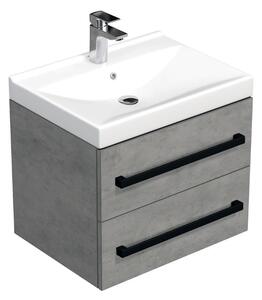 Koupelnová skříňka s černou úchytkou a umyvadlem SAT Cube Way 60x47,5x46 cm beton mat CUBE46C602BEVER