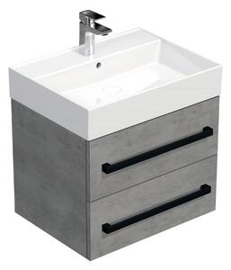Koupelnová skříňka s černou úchytkou a umyvadlem SAT Cube Way 60x71x46 cm beton mat CUBE46C603BESAT