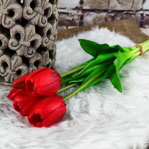 Umělé tulipány gumové (latexové) červené, 39 cm- svazek 5 ks