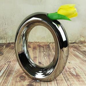 Porcelánová váza ovál- stříbrná 20 cm