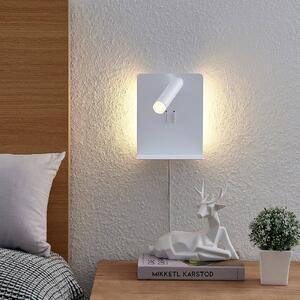 Lucande LED nástěnné bodové svítidlo Zavi, bílé, zástrčka, police, USB