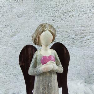Anděl v dekoru dřeva s plechovými křídly- 16 cm