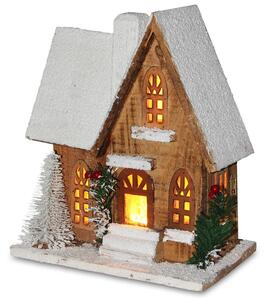 Dřevěný zasněžený domeček s LED osvětlením- 27 cm