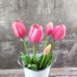 Umělé tulipány gumové (latexové) růžové, 39 cm- svazek 5 ks