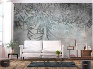 Fototapeta Visící exotické listy - rostlinný motiv v šedých odstínech