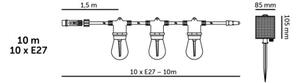 LED Stm solární řetěz STARLIGHT NEO 10xE27/3,7V 2700K IP54 1200 mAh 11,5m + DO