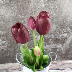 Umělé tulipány gumové (latexové) fialové, 39 cm- svazek 5 ks
