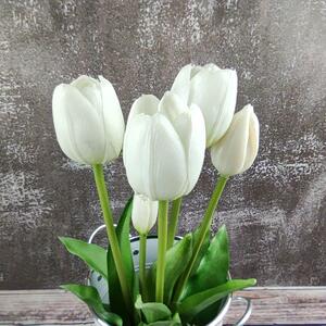 Umělé tulipány gumové (latexové) bílé, 39 cm- svazek 5 ks
