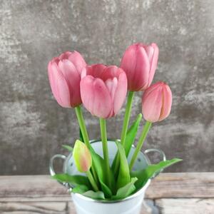 Umělé tulipány gumové (latexové) starorůžové, 39 cm- svazek 5 ks