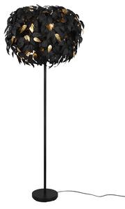 Trio Leuchten R40463032 LEAVY - Moderní černá stojací lampa s lístečky, výška 180cm, 3 x E14 (Moderní lampa s černými plastovými lístečky)
