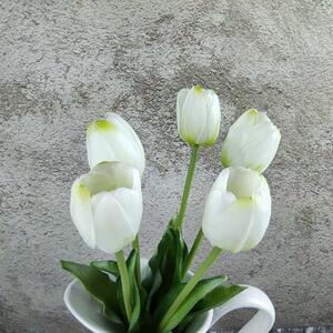Umělé tulipány gumové bílé, 39 cm- svazek 5 ks