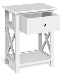 ModernHome Noční stolek se zásuvkou - bílý, FH-NS190003