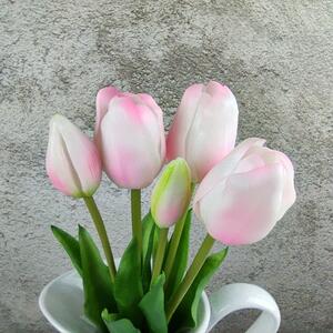 Gumové tulipány růžovobílé- 39 cm, svazek 5 ks