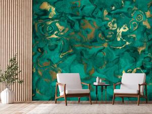 Fototapeta Smaragd a zlato - vzor na pozadí s texturou a efektem bouřlivé vody