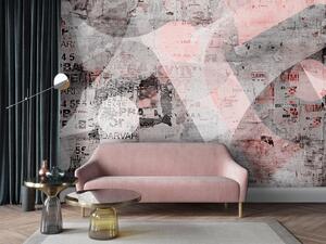 Fototapeta Růžová abstrakce - motiv s nápisy na šedém pozadí s texturou betonu