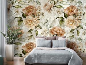 Fototapeta Retro rostliny - motiv květů v odstínech růžu na světlém pozadí