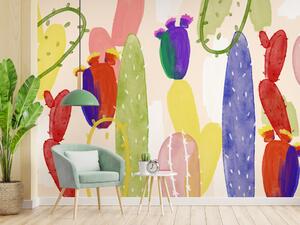 Fototapeta Barevné kaktusy - rostlinná abstrakce s akvarelovými sukulenty