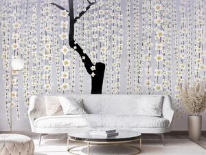 Fototapeta Květnatý strom - visící bílé květy na šedém pozadí