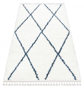 Koberec UNION 3683 laťková mříž krémovo modrý střapce, Maroko Shag velikost 200x290 cm | krásné koberce cz