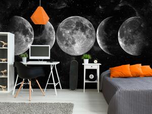 Fototapeta Stříbrné globy - krajina fází Měsíce na pozadí hvězd a červeného kosmu