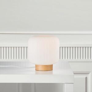 Nordlux Opálově bílá skleněná stolní lampa Milford s dřevěnou podstavou