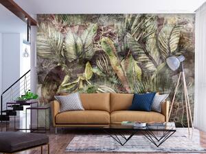 Fototapeta Divoké kočky - tropické rostliny a zvířata v džungli s vzorem