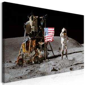 Obraz XXL Přistání na Měsíci - fotografie vlajky, lodi a astronauta ve vesmíru