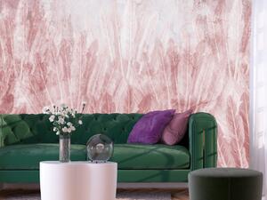Fototapeta Vějíře banánovníku - malované palmové listy na zdi v růžové barvě