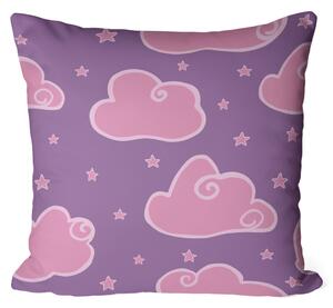 Polštář z mikrovlákna Fantastické mraky - mraky a hvězdy v odstínech růžové a fialové barvy
